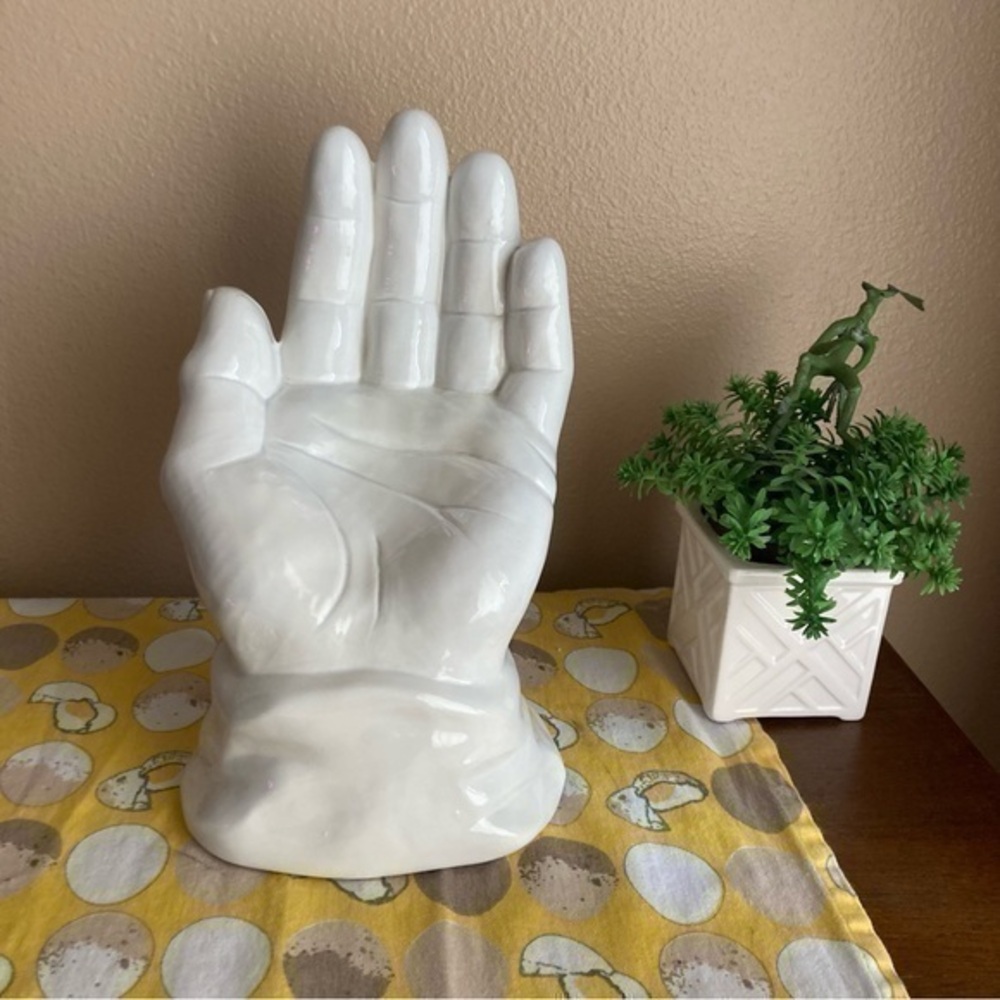 Ceramic white open hand sculpture